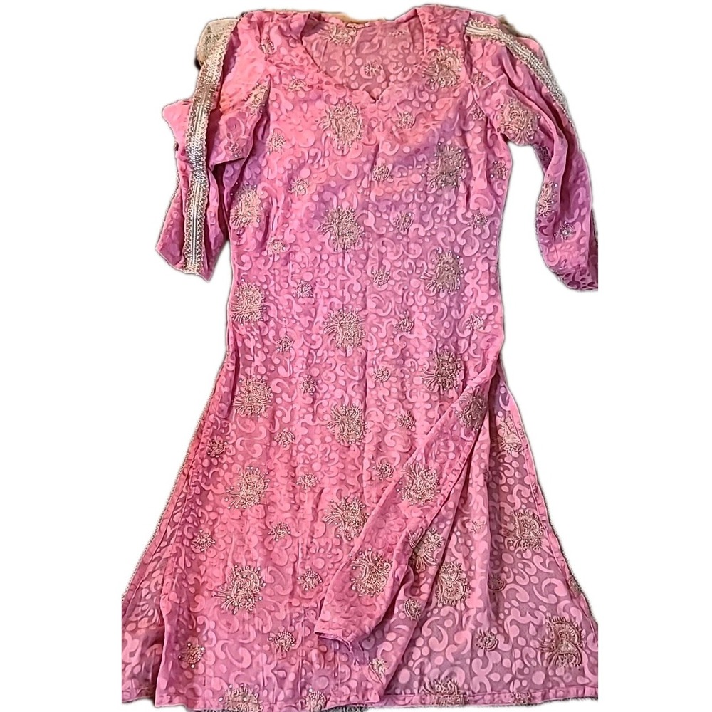 Vintage Pakistani 2 Pc Formal Dress Dupatta Silk Blend Hand Embroidered‎ Beaded - Picture 16 of 16